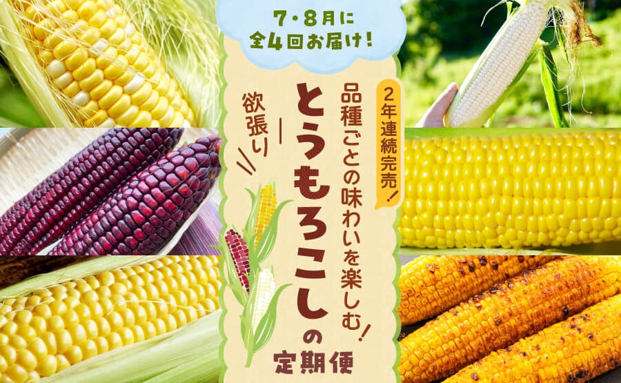 【7・8月に全4回】品種ごとの味わいを楽しむ!「欲張りとうもろこしの定期便」